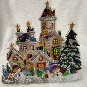 DIY Finished Festive Holiday Village Scene with Snowmen